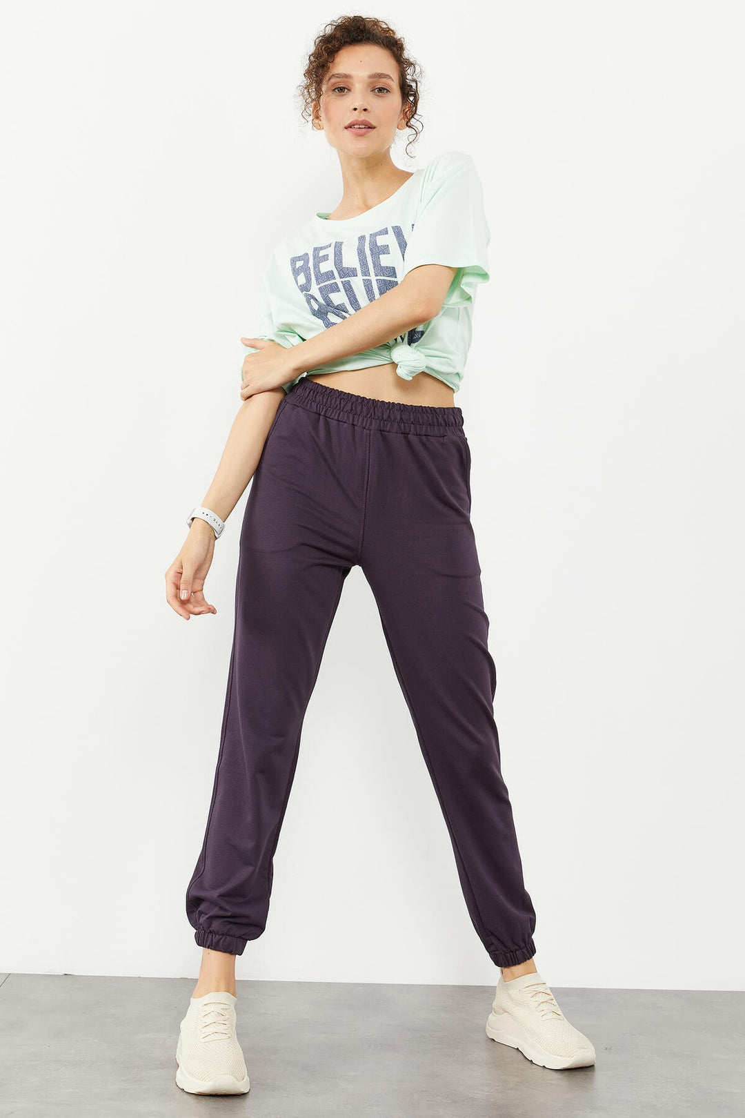 TMY Purple Pocket High Waist Comfort Fit Elastic Cuff Women's Sweatpants - 94583 - Peabody