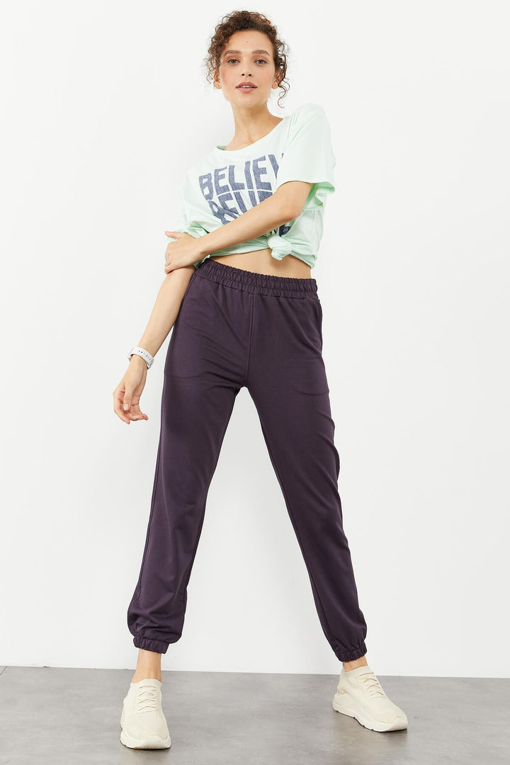 TMY Purple Pocket High Waist Comfort Fit Elastic Cuff Women's Sweatpants - 94583 - Peabody