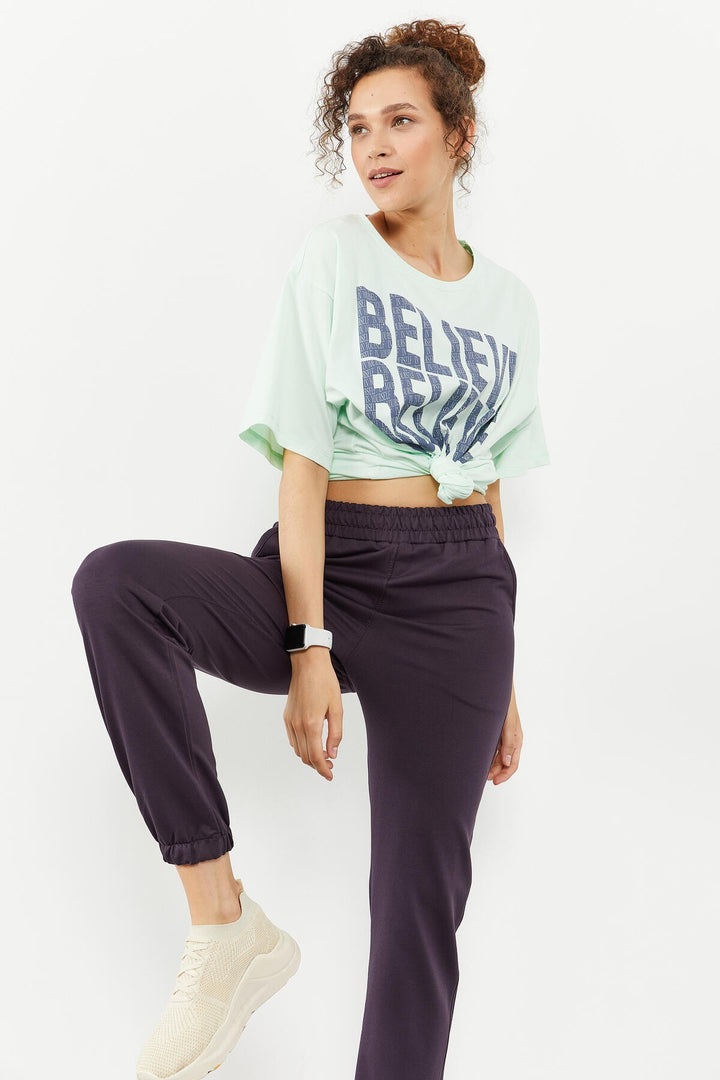 TMY Purple Pocket High Waist Comfort Fit Elastic Cuff Women's Sweatpants - 94583 - Peabody