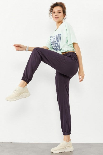 TMY Purple Pocket High Waist Comfort Fit Elastic Cuff Women's Sweatpants - 94583 - Peabody