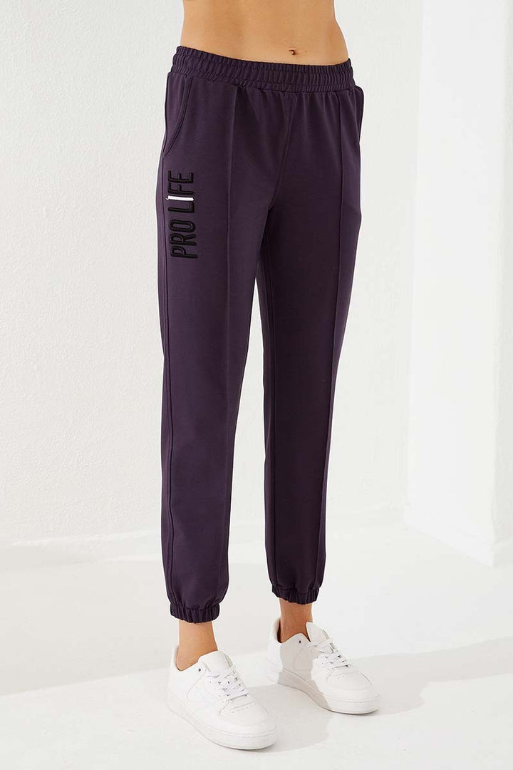 TMY Purple Text Embroidered Comfort Fit Elastic Cuff Women's Sweatpants - 94571 - Ameca