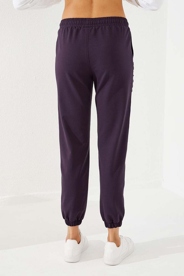 TMY Purple Text Embroidered Comfort Fit Elastic Cuff Women's Sweatpants - 94571 - Ameca
