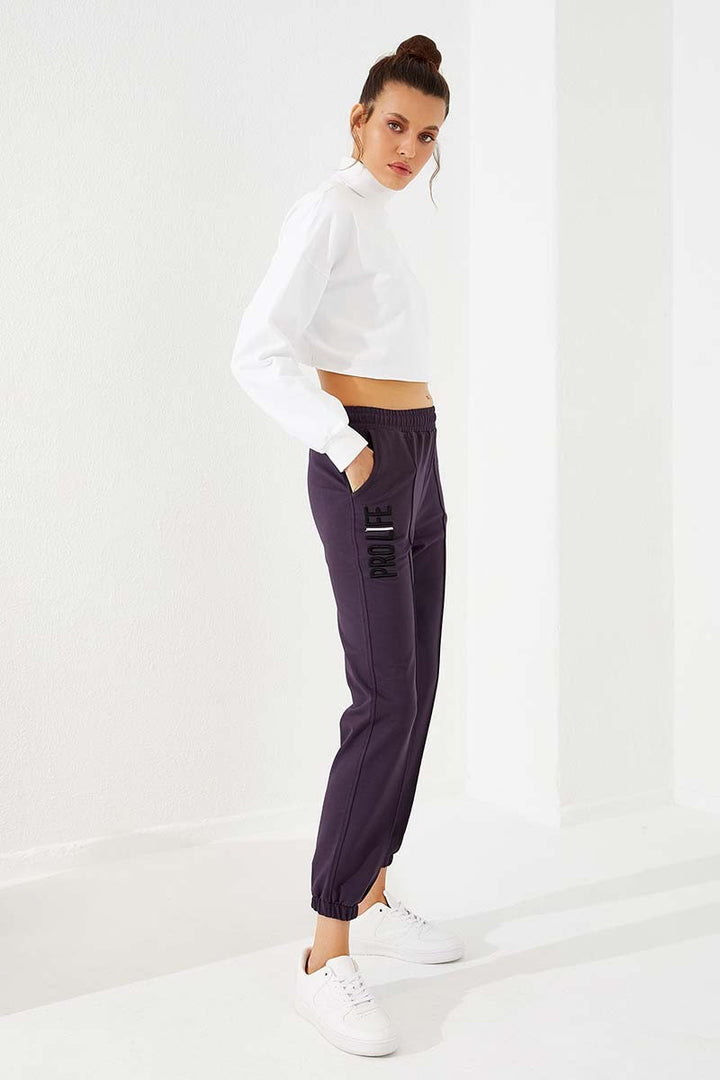 TMY Purple Text Embroidered Comfort Fit Elastic Cuff Women's Sweatpants - 94571 - Ameca