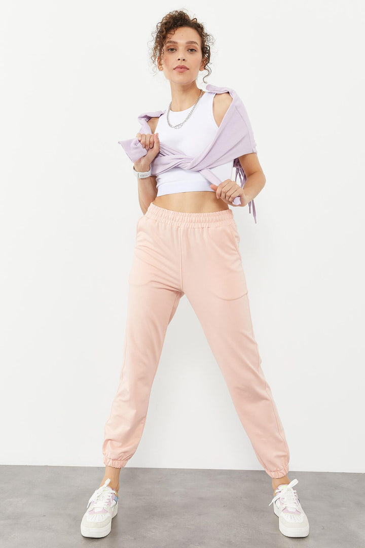 TMY Pink Pocket High Waist Comfortable Fit Elastic Cuff Women's Sweatpants - 94583 - Acapulco de Juárez