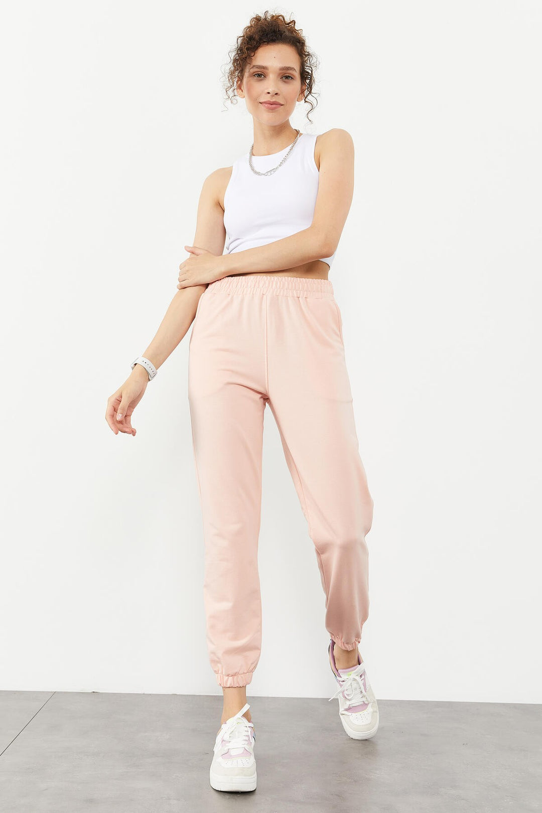 TMY Pink Pocket High Waist Comfortable Fit Elastic Cuff Women's Sweatpants - 94583 - Acapulco de Juárez