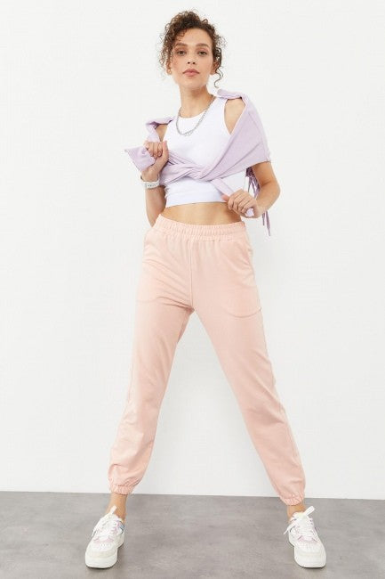 TMY Pink Pocket High Waist Comfortable Fit Elastic Cuff Women's Sweatpants - 94583 - Acapulco de Juárez