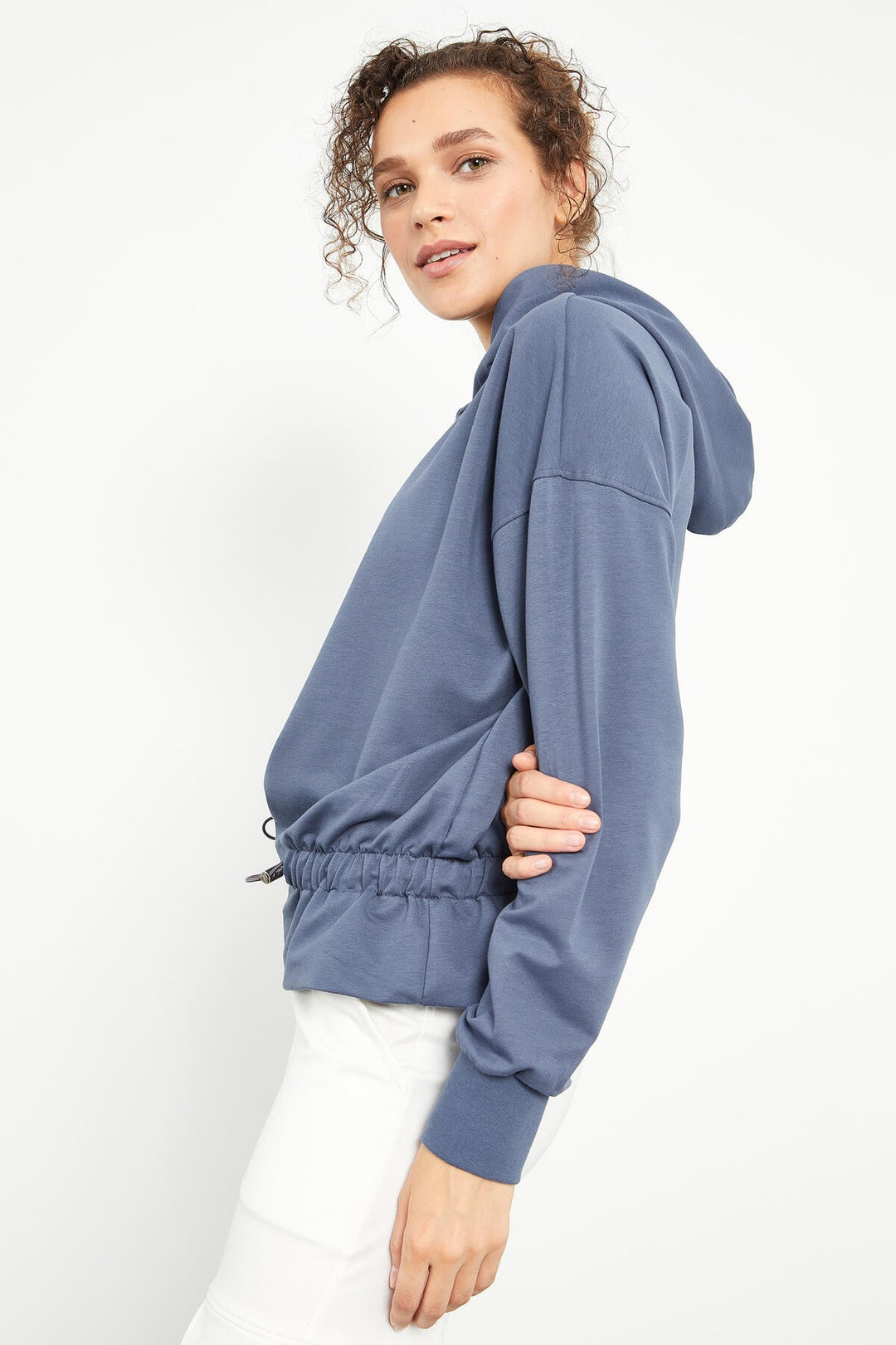 TMY Petrol Blue Ruched Hooded Women's Oversized Sweatshirt - 97159 - Orihuela