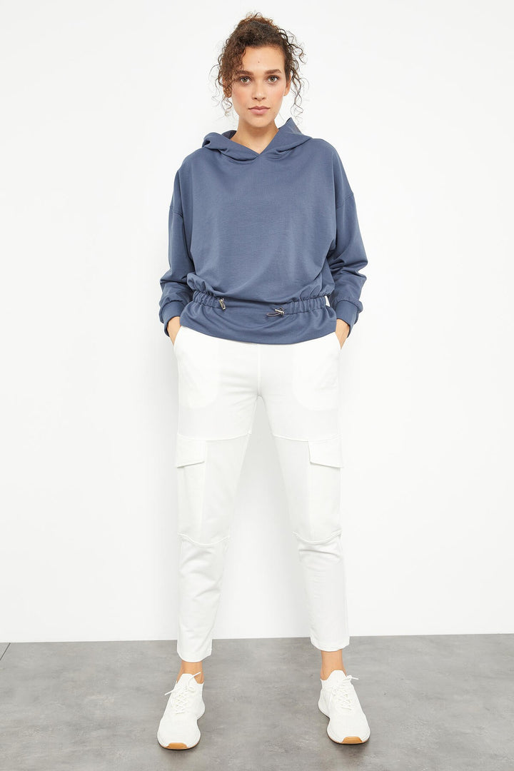 TMY Petrol Blue Ruched Hooded Women's Oversized Sweatshirt - 97159 - Orihuela