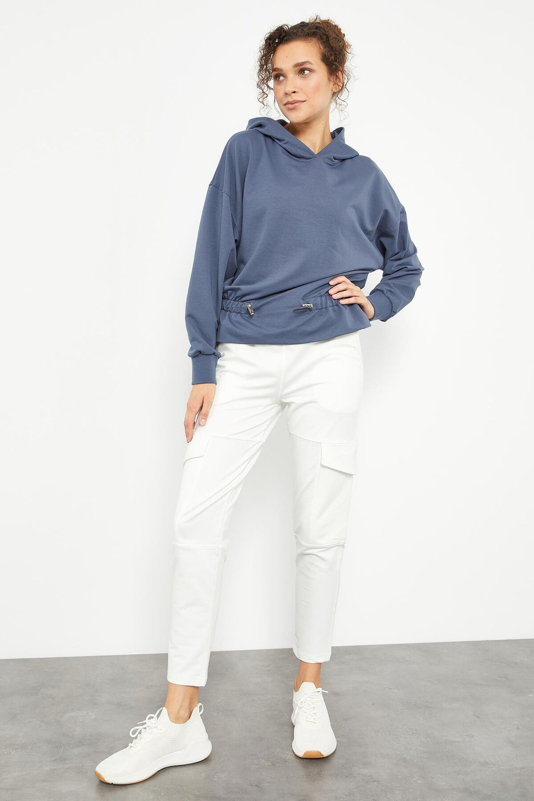 TMY Petrol Blue Ruched Hooded Women's Oversized Sweatshirt - 97159 - Orihuela