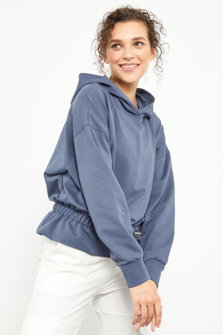 TMY Petrol Blue Ruched Hooded Women's Oversized Sweatshirt - 97159 - Orihuela