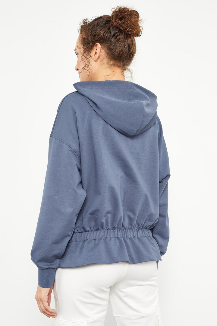 TMY Petrol Blue Ruched Hooded Women's Oversized Sweatshirt - 97159 - Orihuela