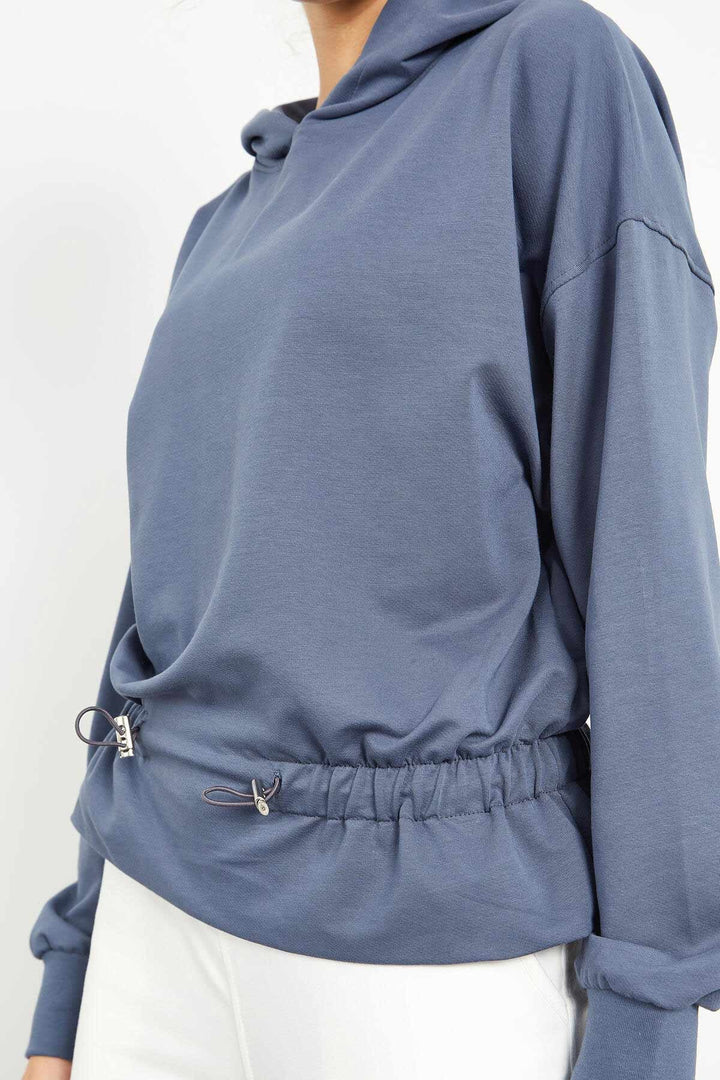 TMY Petrol Blue Ruched Hooded Women's Oversized Sweatshirt - 97159 - Orihuela