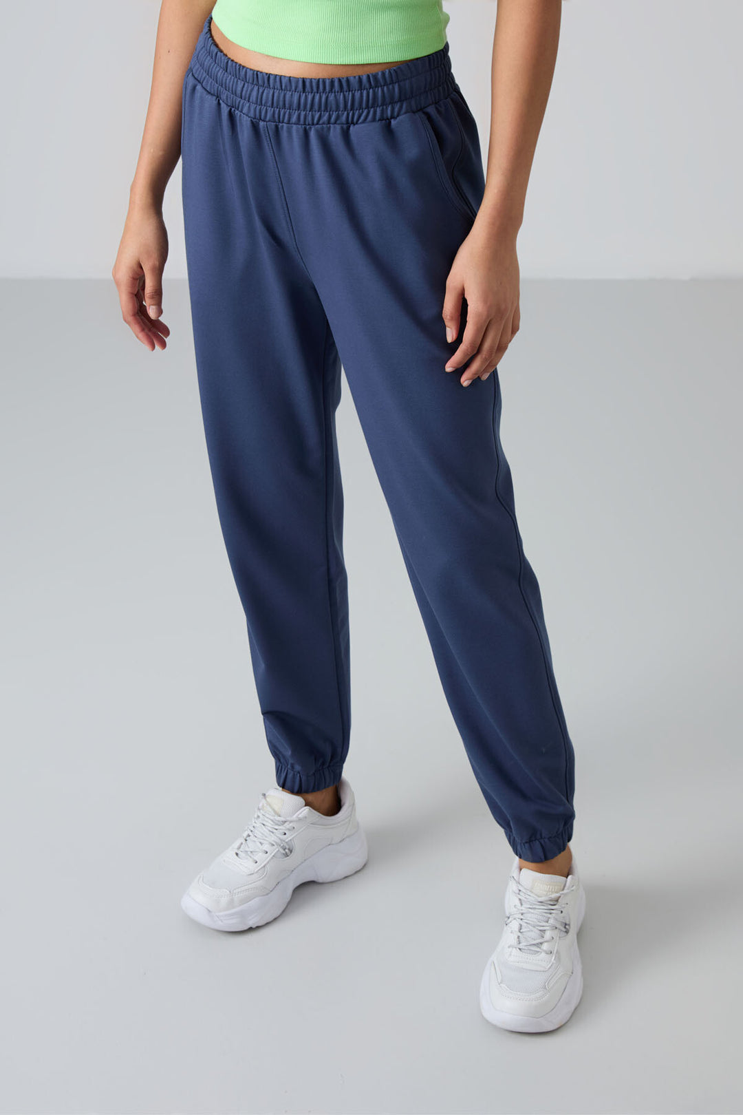 TMY Petrol Pocket High Waist Comfort Fit Elastic Cuff Women's Sweatpants - 94583 - Slonim