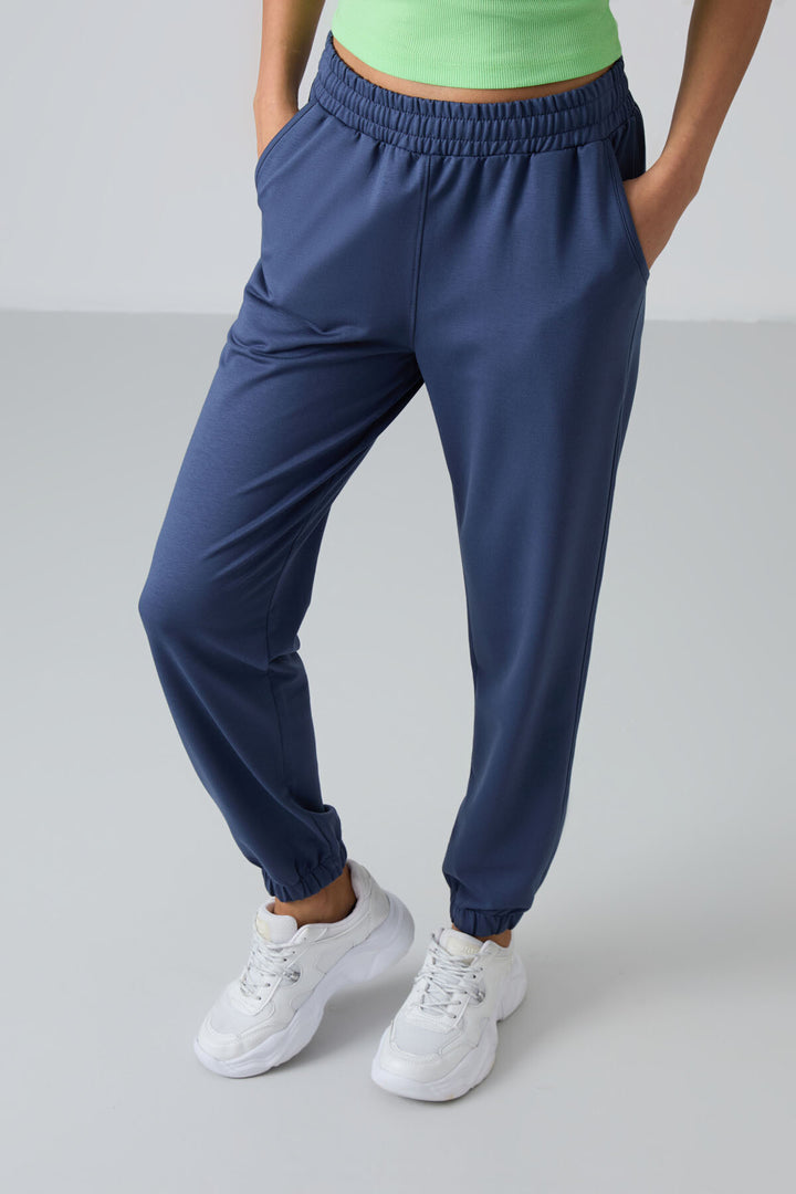 TMY Petrol Pocket High Waist Comfort Fit Elastic Cuff Women's Sweatpants - 94583 - Slonim