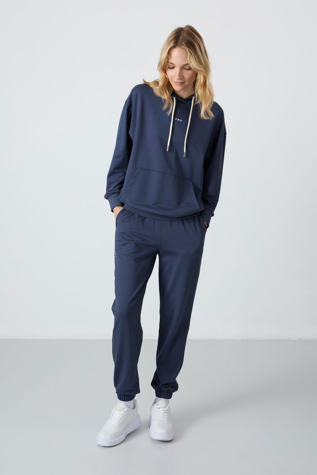 TMY Petrol Hooded Kangaroo Pocket Oversized Cuffed Women's Tracksuit - 95288 - Voerde