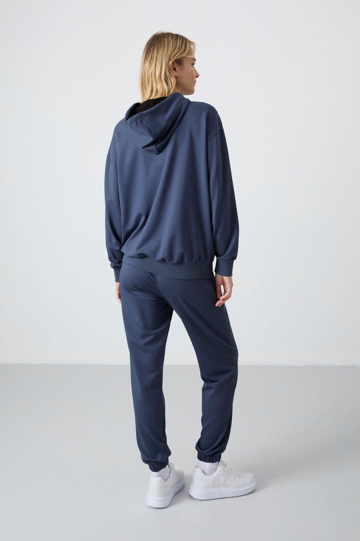TMY Petrol Hooded Kangaroo Pocket Oversized Cuffed Women's Tracksuit - 95288 - Voerde