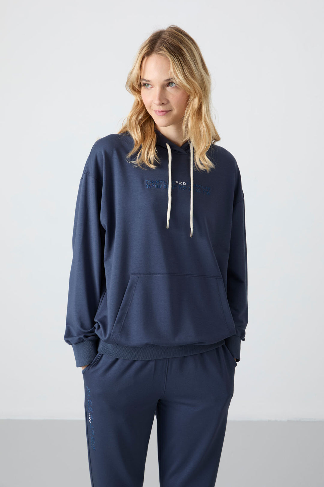 TMY Petrol Hooded Kangaroo Pocket Oversized Cuffed Women's Tracksuit - 95288 - Voerde