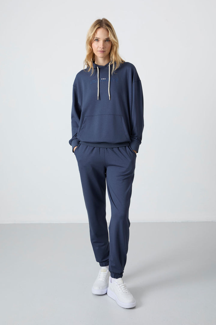 TMY Petrol Hooded Kangaroo Pocket Oversized Cuffed Women's Tracksuit - 95288 - Voerde