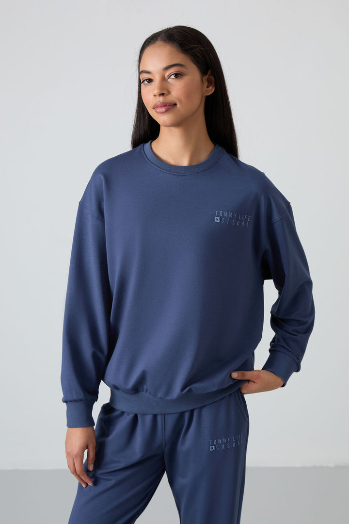 TMY Petrol O Neck Oversized Cuffed Women's Tracksuit Set - 95287 - Mount Pleasant