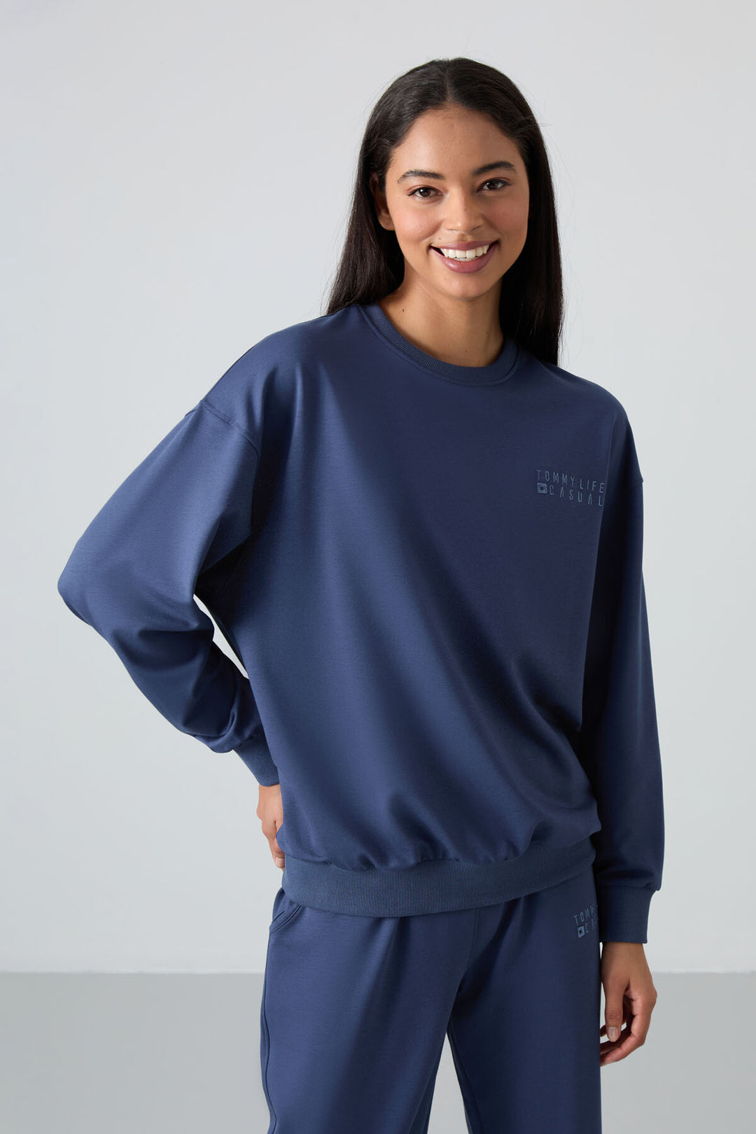 TMY Petrol O Neck Oversized Cuffed Women's Tracksuit Set - 95287 - Mount Pleasant