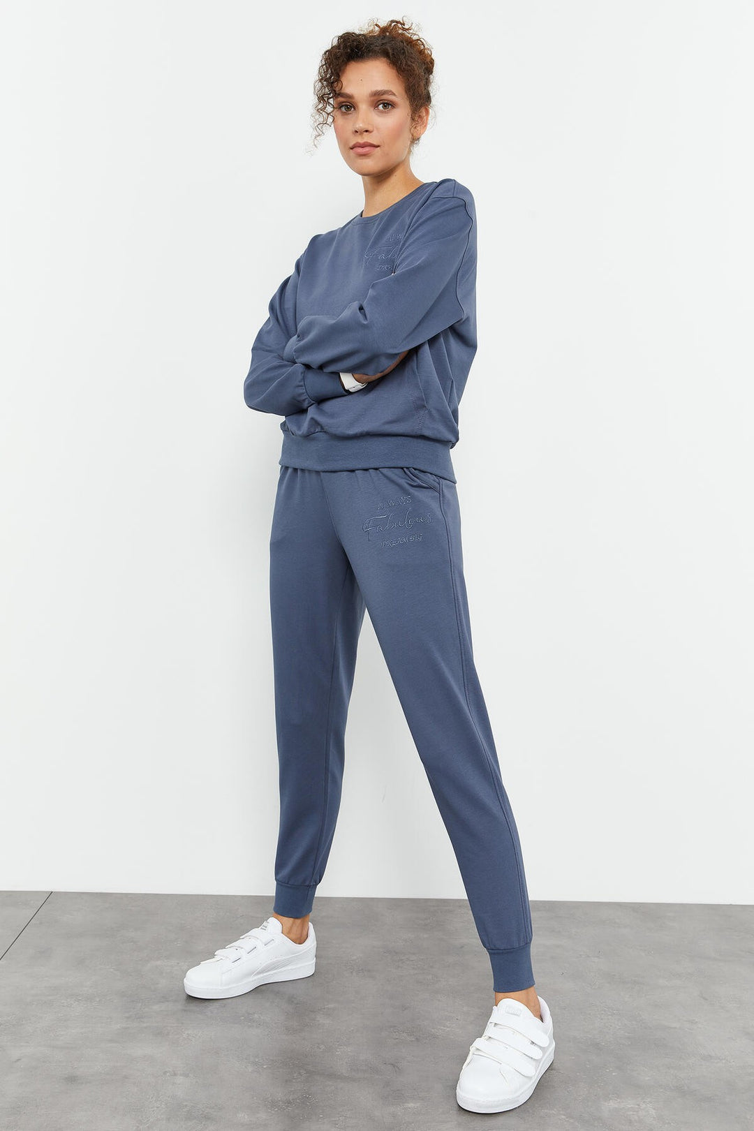 TMY Petrol Round Neck Embroidered Women's Oversized Tracksuit - 95300 - Brive-la-Gaillarde