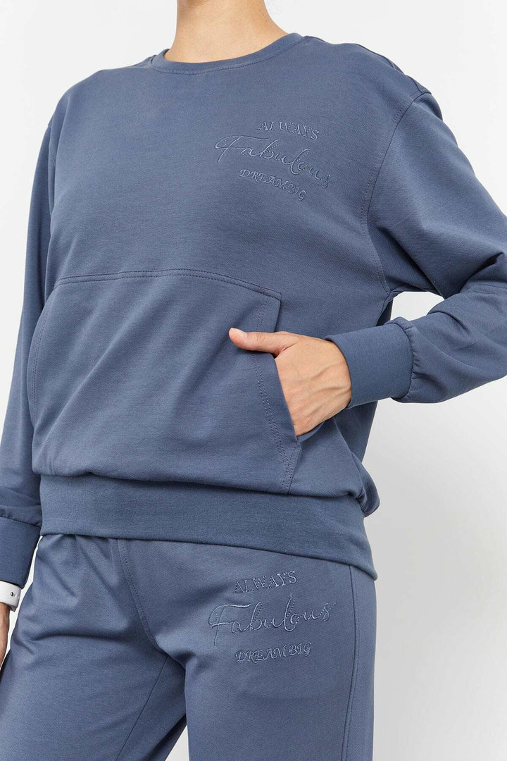 TMY Petrol Round Neck Embroidered Women's Oversized Tracksuit - 95300 - Brive-la-Gaillarde