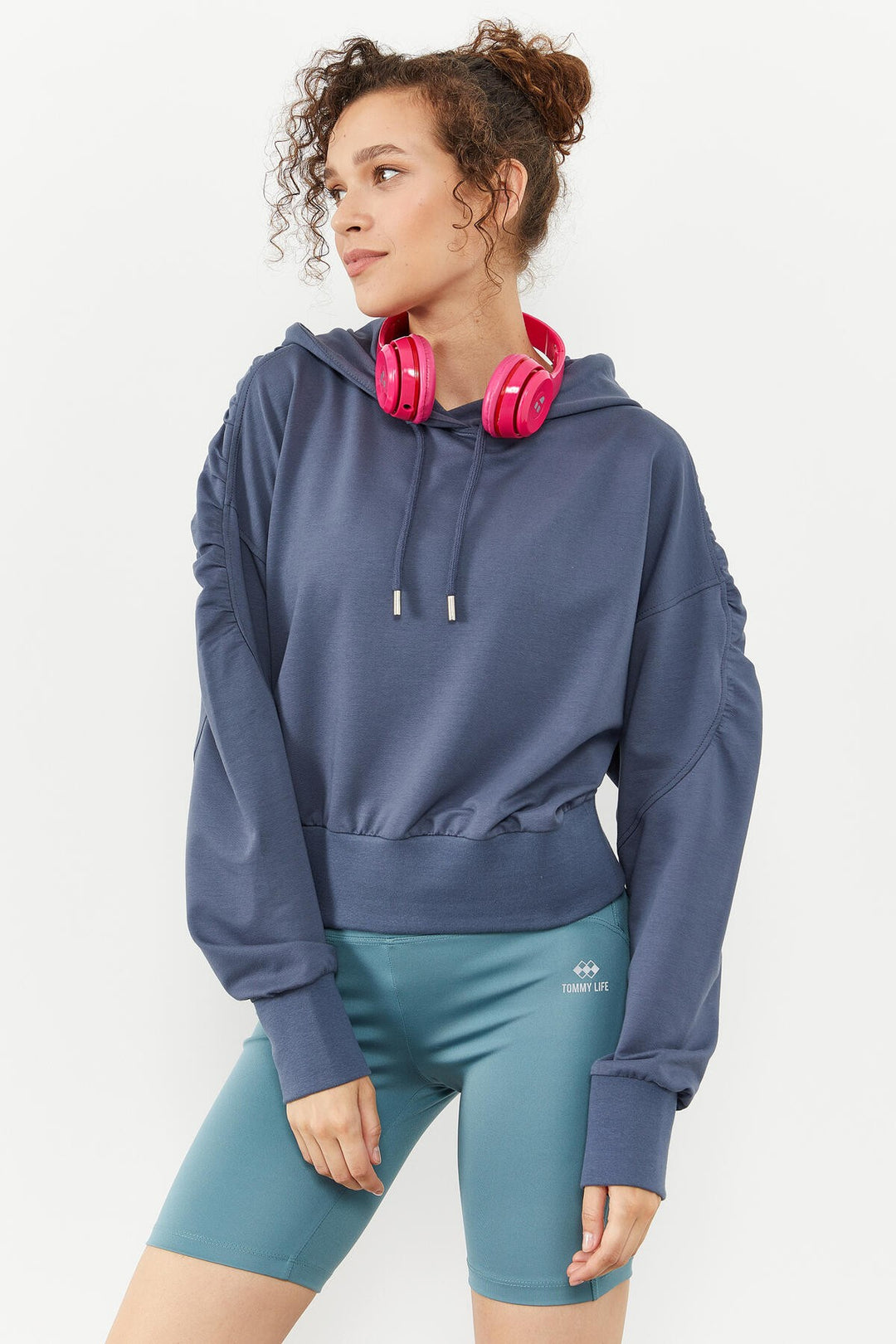 TMY Petrol Shoulder Ruffle Detailed Balloon Sleeve Comfortable Fit Women's Sweatshirt - 97166 - Coon Rapids