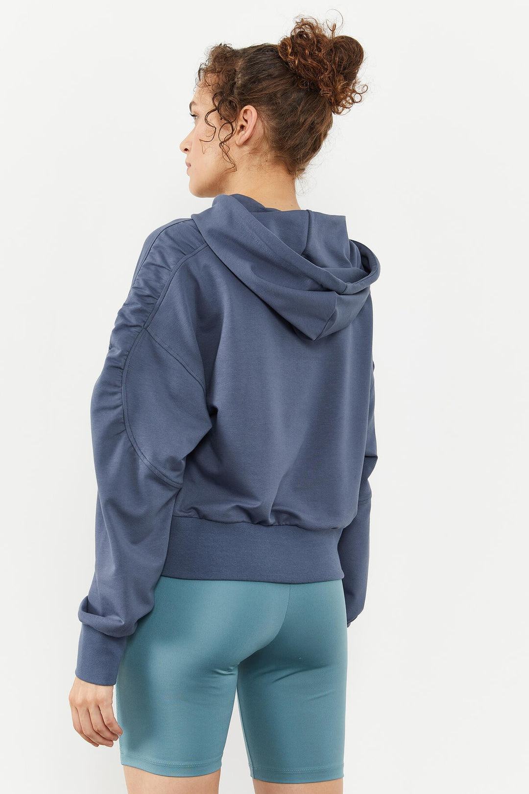 TMY Petrol Shoulder Ruffle Detailed Balloon Sleeve Comfortable Fit Women's Sweatshirt - 97166 - Coon Rapids