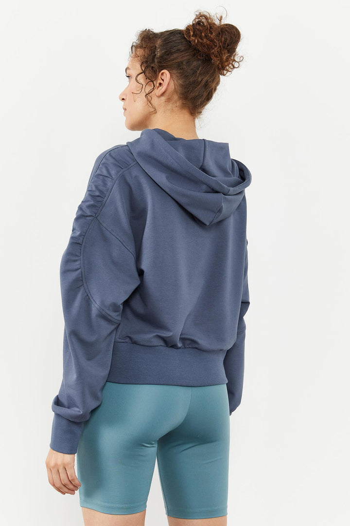 TMY Petrol Shoulder Ruffle Detailed Balloon Sleeve Comfortable Fit Women's Sweatshirt - 97166 - Coon Rapids