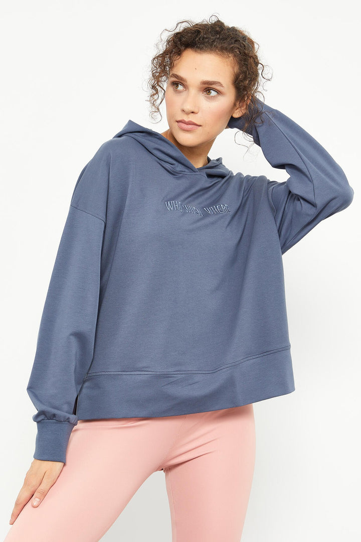 TMY Petrol Embroidered Hooded Basic Women's Oversize Sweatshirt - 97164 - Esch-sur-Alzette