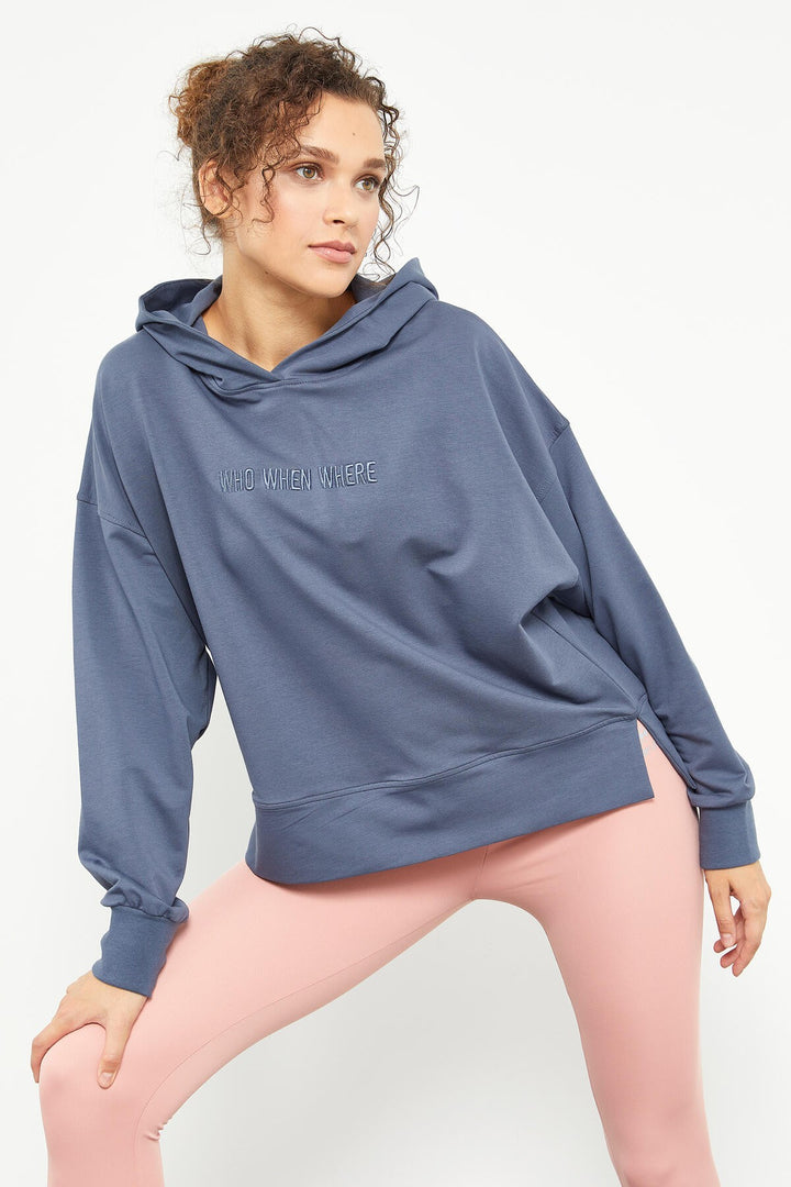 TMY Petrol Embroidered Hooded Basic Women's Oversize Sweatshirt - 97164 - Esch-sur-Alzette
