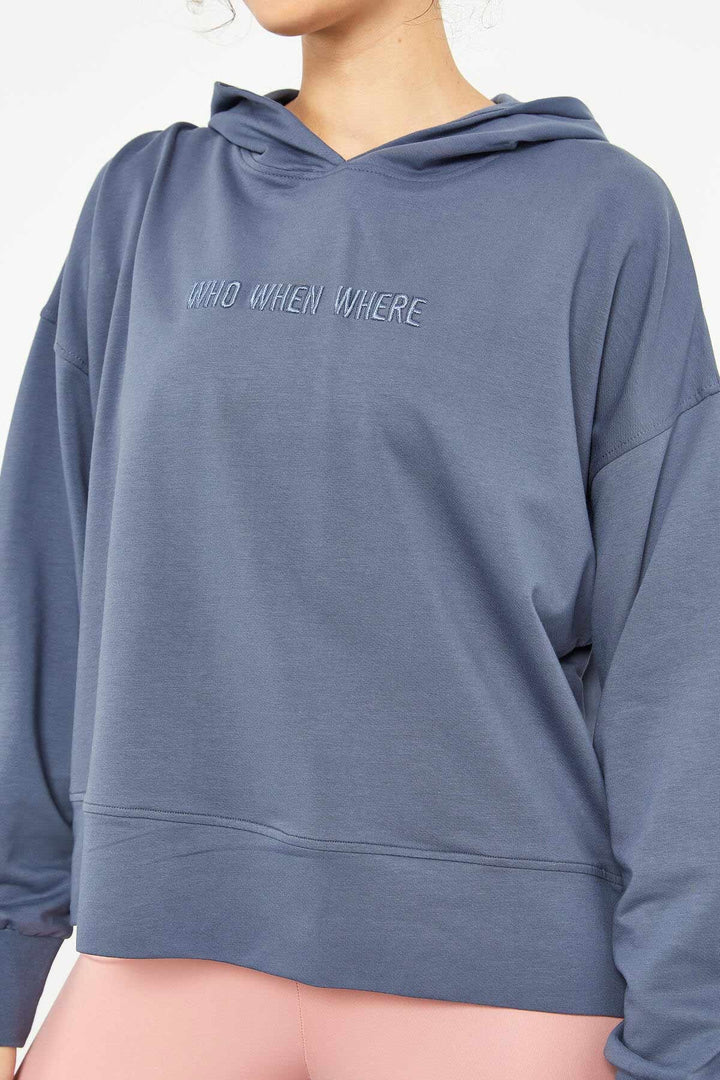 TMY Petrol Embroidered Hooded Basic Women's Oversize Sweatshirt - 97164 - Esch-sur-Alzette