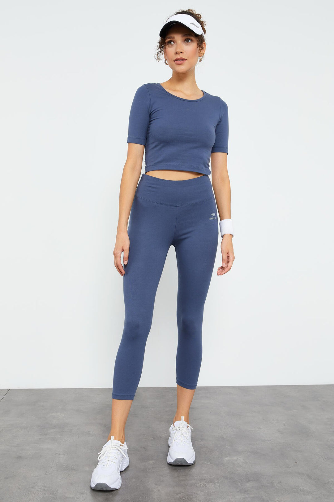 TMY Petrol High Waist Capri-Crop T-Shirt Slim Fit Women's Leggings Set - 95285 - Anaheim