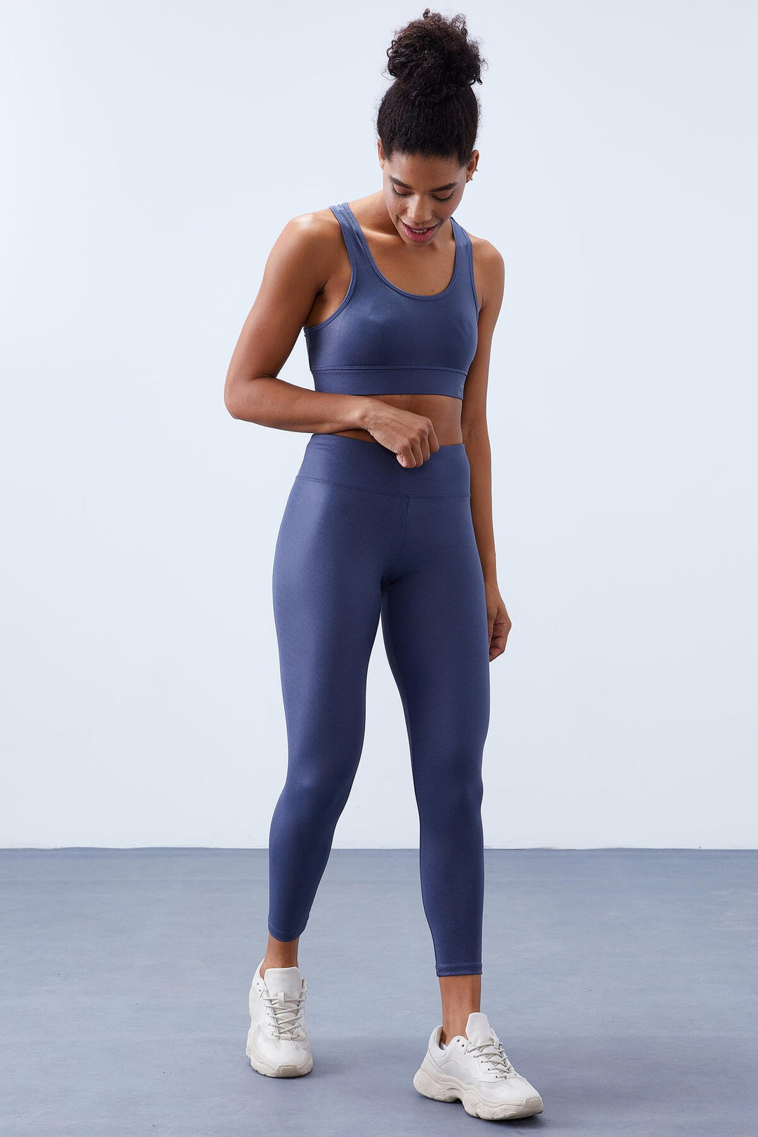 TMY Petrol High Waist Gathered Back Detailed Slim Fit Bustier Women's Leggings Set - 95281 - Palm Bay