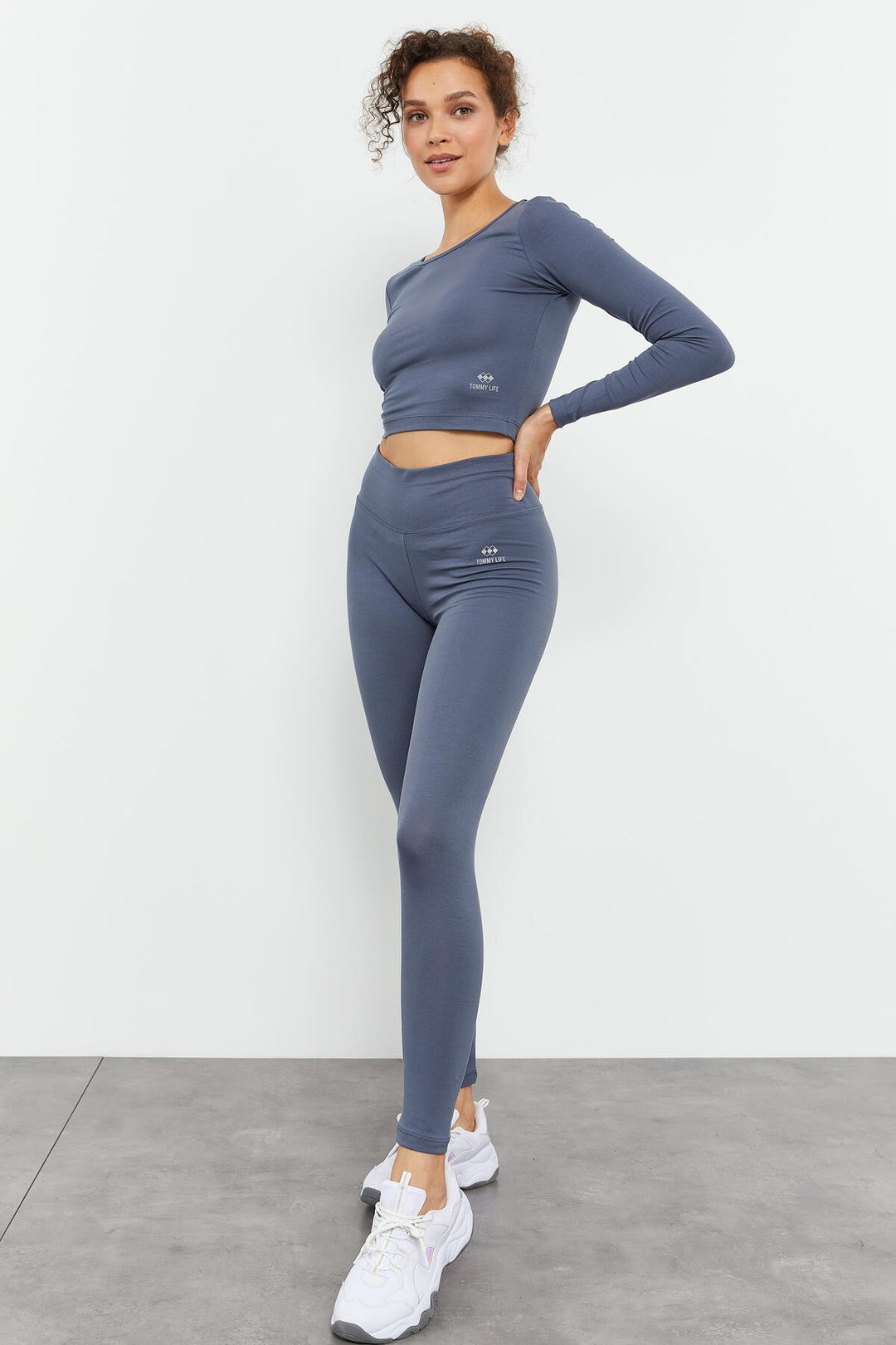 TMY Petrol High Waist Long Sleeve Slim Fit Crop Top Women Leggings Set - 95286 - Annapolis