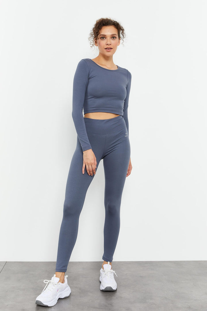 TMY Petrol High Waist Long Sleeve Slim Fit Crop Top Women Leggings Set - 95286 - Annapolis