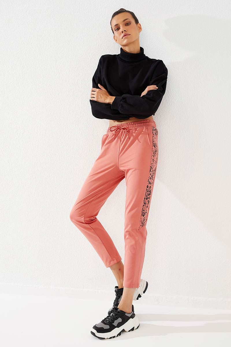 TMY Powder Sides Leopard Pattern Comfortable Fit Slim Leg Women's Sweatpants - 94572 - Blaine
