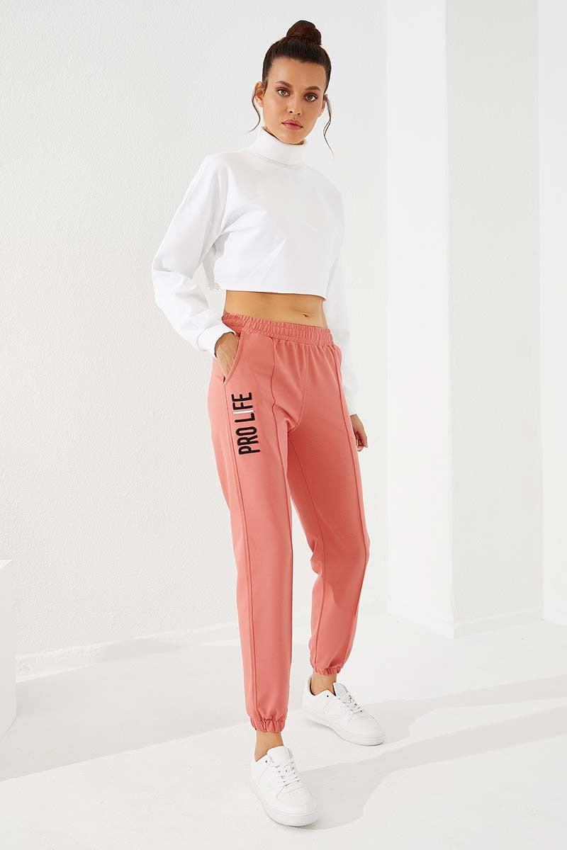 TMY Powder Text Embroidered Comfortable Fit Elastic Cuff Women's Sweatpants - 94571 - Accrington