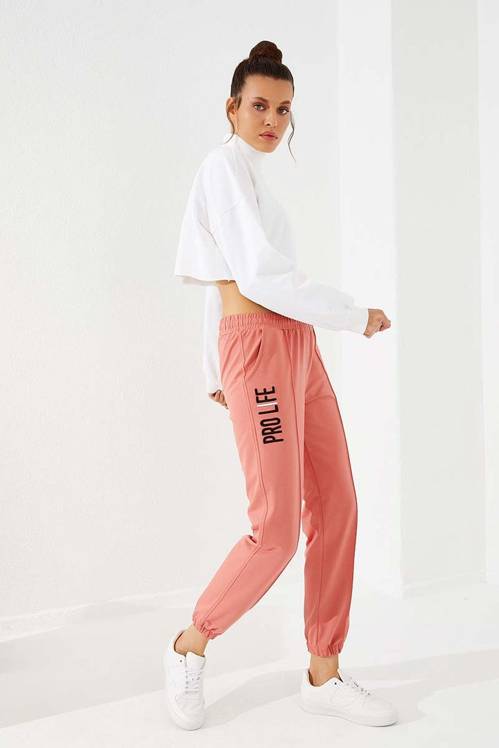 TMY Powder Text Embroidered Comfortable Fit Elastic Cuff Women's Sweatpants - 94571 - Accrington