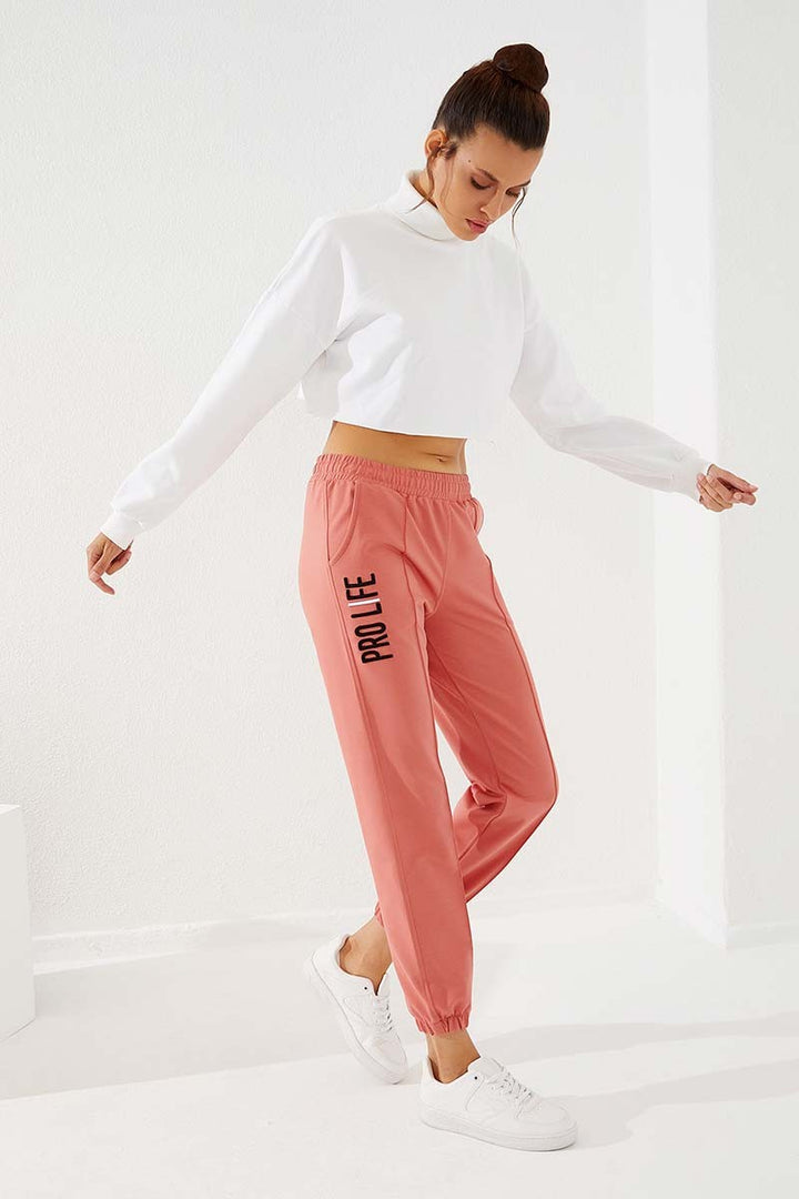 TMY Powder Text Embroidered Comfortable Fit Elastic Cuff Women's Sweatpants - 94571 - Accrington