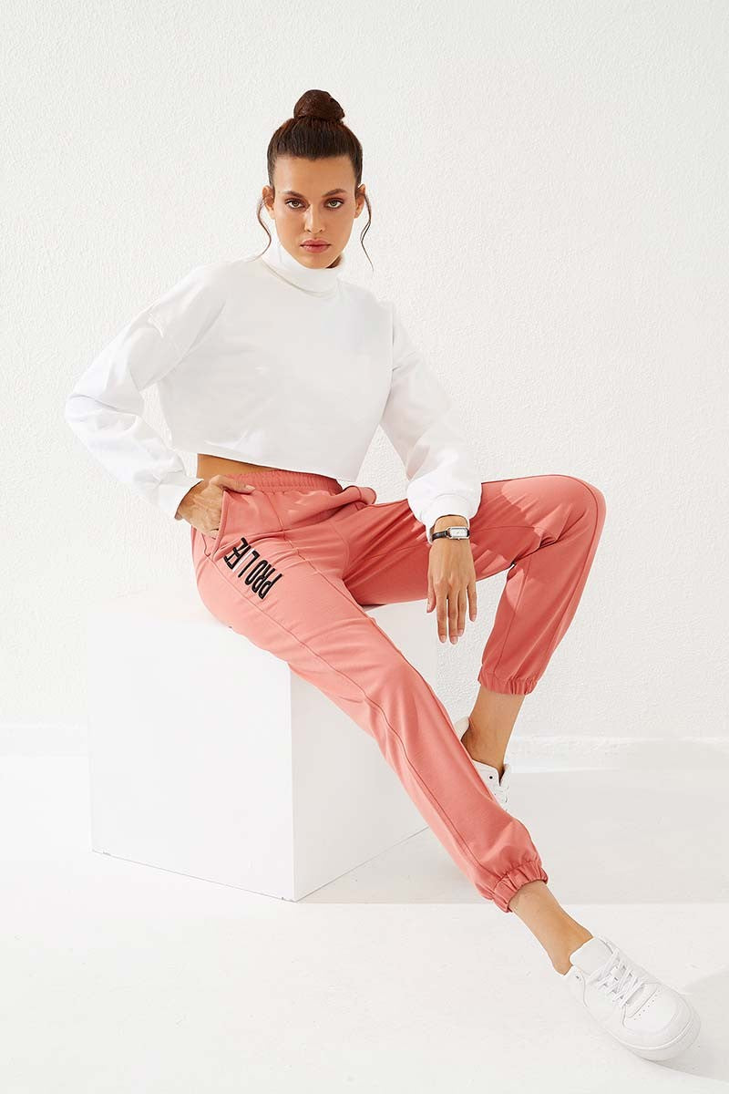 TMY Powder Text Embroidered Comfortable Fit Elastic Cuff Women's Sweatpants - 94571 - Accrington
