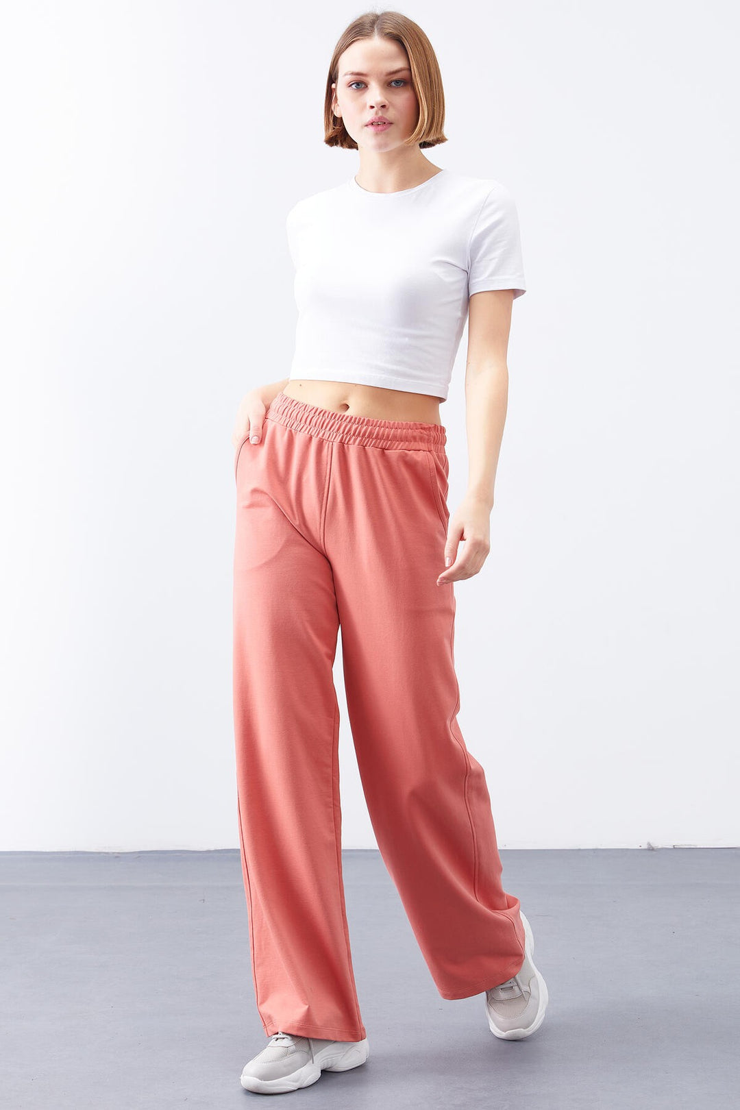 TMY Powder High Waist Pocketed Comfortable Fit Wide Leg Women's Sweatpants - 94567 - San Giorgio a Cremano