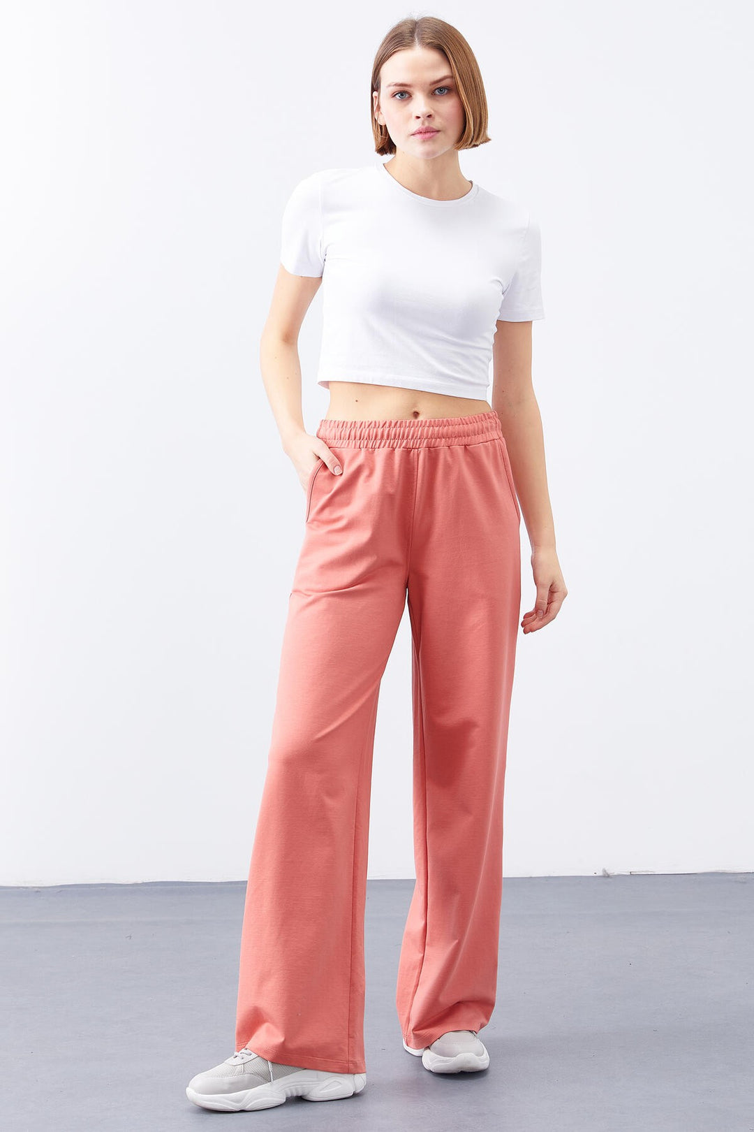 TMY Powder High Waist Pocketed Comfortable Fit Wide Leg Women's Sweatpants - 94567 - San Giorgio a Cremano