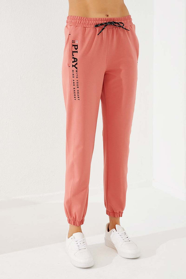TMY Powder High Waist Embroidered Comfortable Fit Elastic Cuff Women's Sweatpants - 94573 - Mouscron