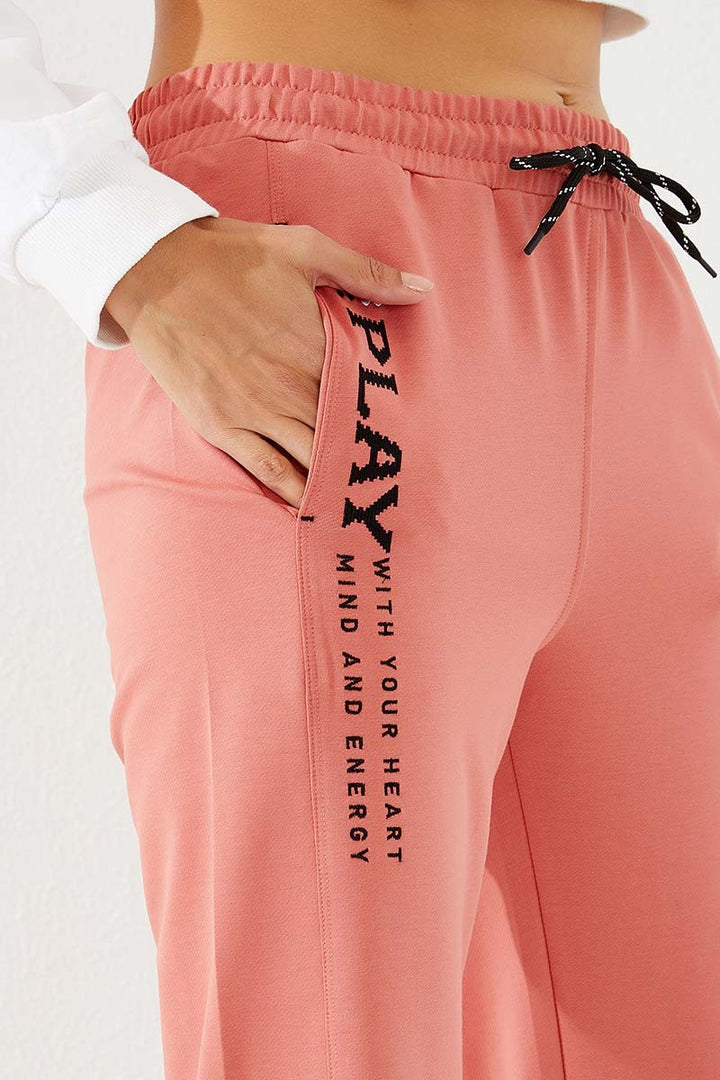 TMY Powder High Waist Embroidered Comfortable Fit Elastic Cuff Women's Sweatpants - 94573 - Mouscron