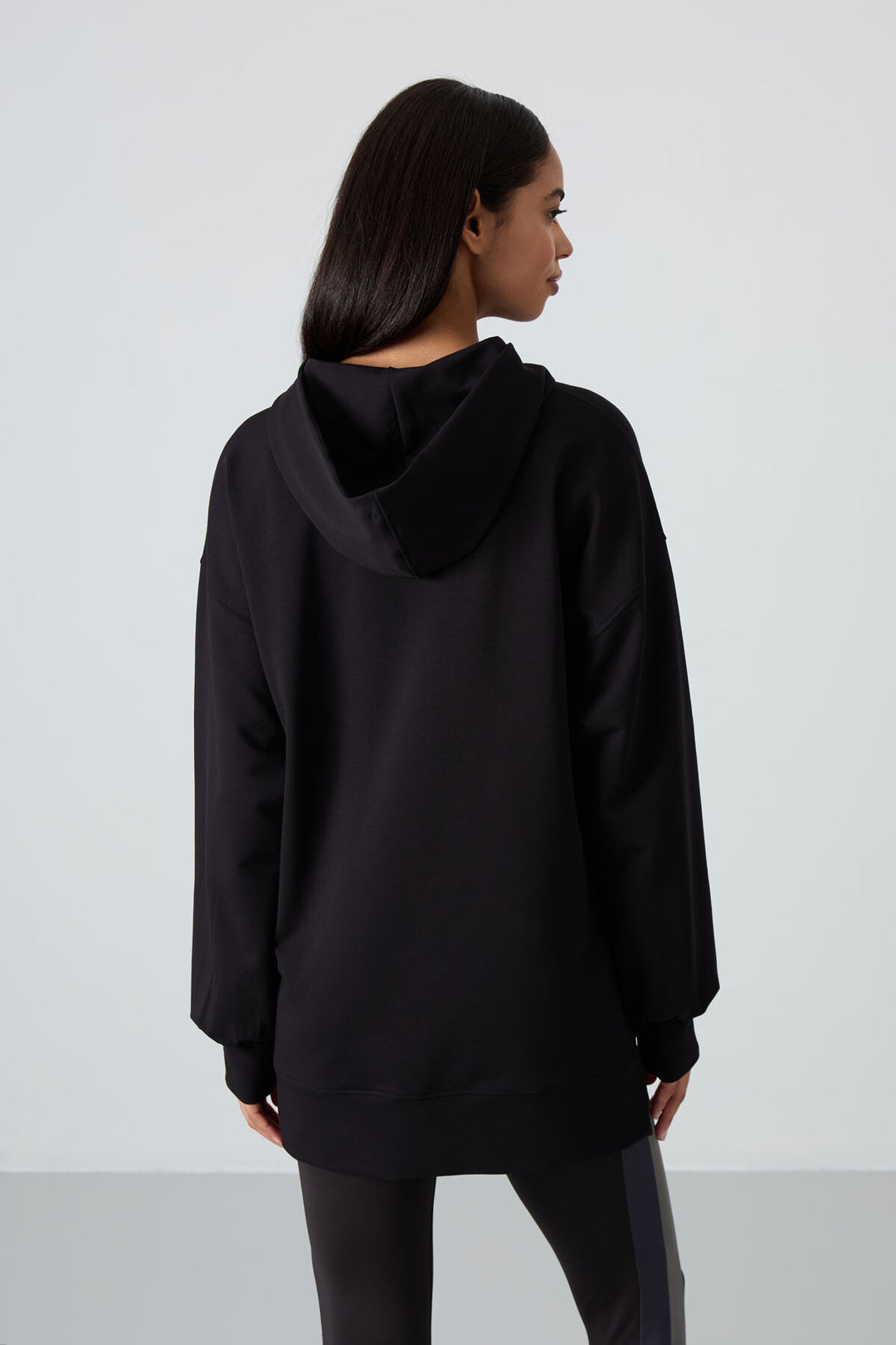 TMY Black Balloon Sleeve Embroidered Women's Oversized Tunic Sweatshirt - 97163 - Aurora