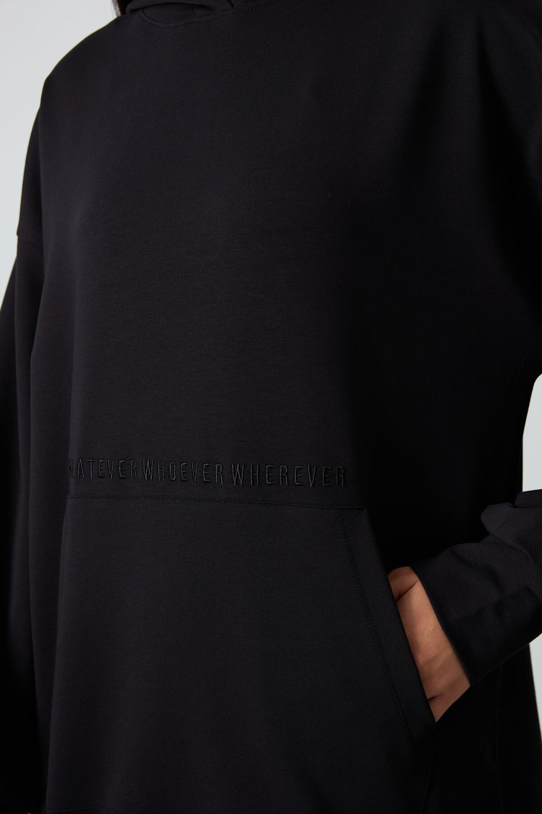 TMY Black Balloon Sleeve Embroidered Women's Oversized Tunic Sweatshirt - 97163 - Aurora
