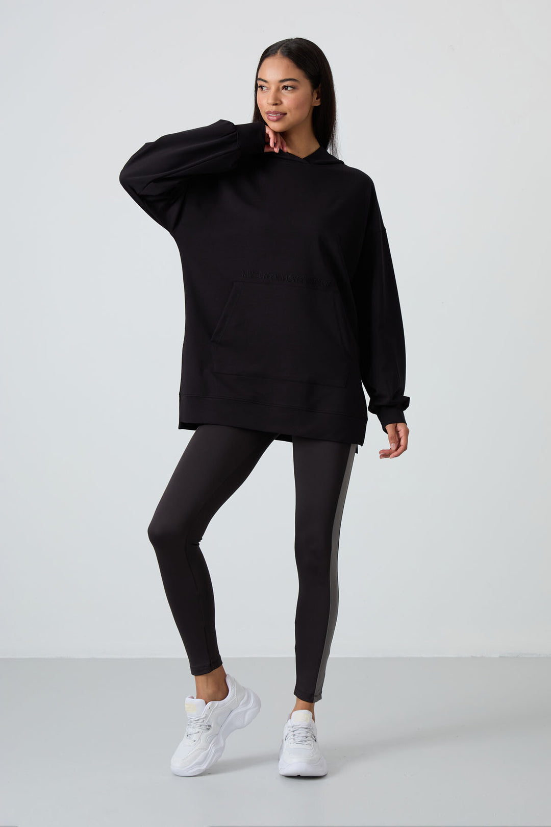 TMY Black Balloon Sleeve Embroidered Women's Oversized Tunic Sweatshirt - 97163 - Aurora
