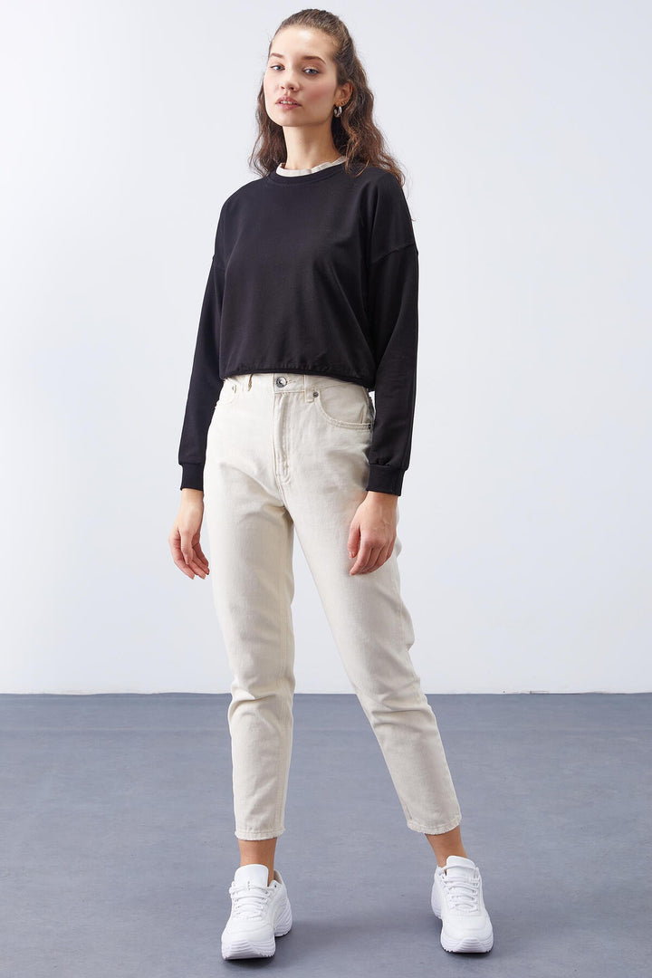 TMY Black Basic Comfort Fit O Neck Women's Sweatshirt - 97114 - Lima