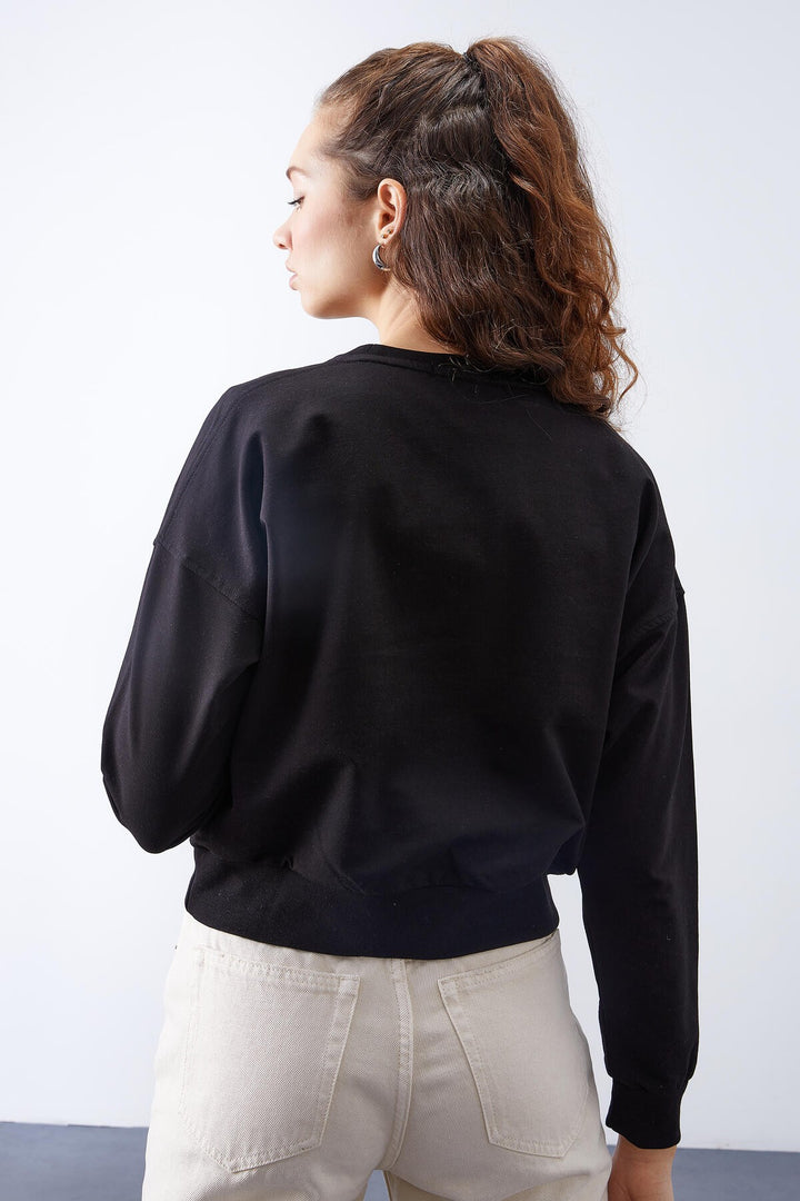 TMY Black Basic Comfort Fit O Neck Women's Sweatshirt - 97114 - Lima